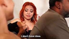 Risky fuck with my hot redhead busty stepsister in red tight dress