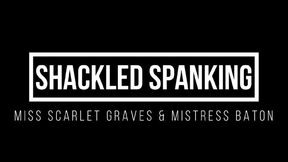 SHACKLED SPANKING - Double Domme Spanking Shackled Slave