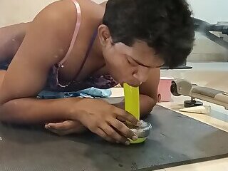 Indian eunuch spanking his ass with cucumber