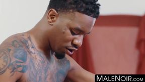 Tattooed black stud Marquee D'Angelo fucks his white boyfriend rough