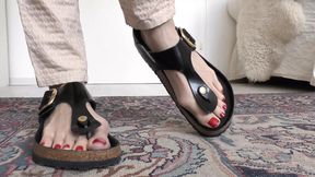 Black Flip-flop Toe Separator Sandals and Leather Foot Pads