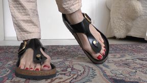 Black Flip-flop Toe Separator Sandals and Leather Foot Pads