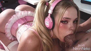 My boyfriend found a way to shut me up right in the middle of the livestream by shoving his hard cock deep into my mouth [AI]