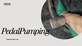 In stiletto heels driving and pumping chevette pedals (2C)