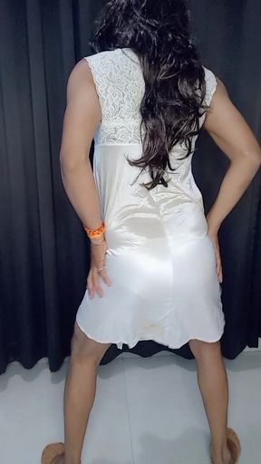 Very hot and soft my stepmom sexy white lingerie and nighty