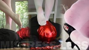 White nylons on a slave's face: trampling and foot worship (MP4 HD)