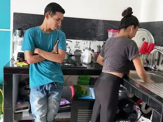 MY STEPBROTHER SCREWS MY LITTLE VAGINA IN THE KITCHEN.