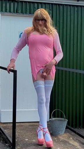 Spectacular moment from &quot;Tranny Gina In Pink PVC Dress Masturbating, Cumming&quot;