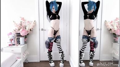 Blue Haired Emo Queen Strips Tight Jean Shorts Oops Gush