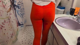 amateur pee desperation and golden shower after yoga