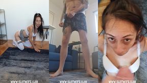 knees down, throat open: candie cross’ condom blowjob breaks her (cfnm ball worship to cumface)