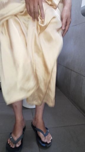 Satin Gold Long Dress Masturbation Cum   Clip 2