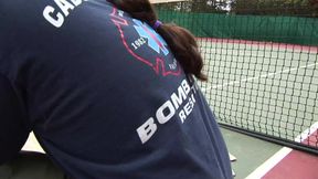 Horny amateur having a threesome in the tennis court