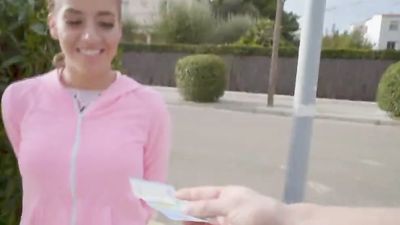 Busty jogger fucked outdoors for cash