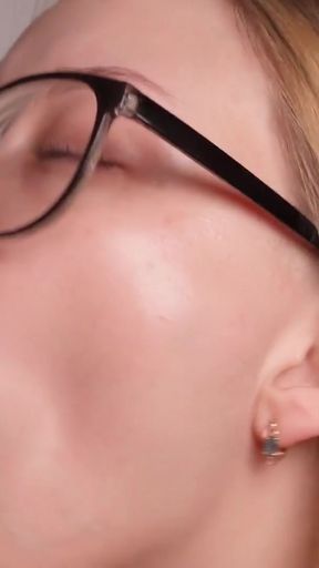 Hot blonde sucks a big cock and takes cum deep down her throat close up!   Clip 1