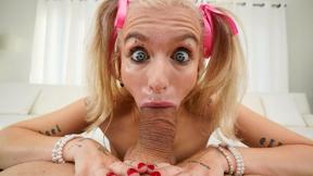 ”Emma Rosie shows off her prick sucking skills on a big D”