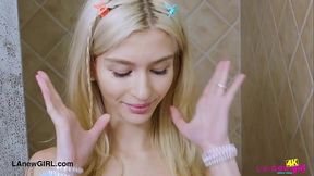 Picture-perfect blonde took a shower