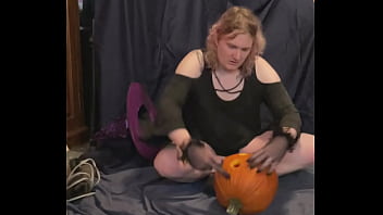 Witchy tgirl makes pumpkin her bitch