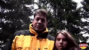 German chick with big tits gets fucked hard outside in the cold