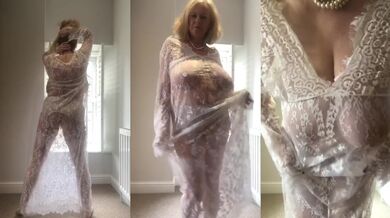 Annabel’s white sheer lace dress