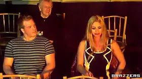 Failed Magician fucks his new busty blonde assistant on stage