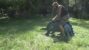 Inflatable Stegosaur pop in the woods