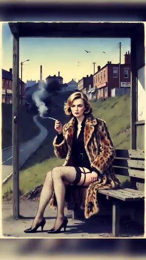 Harrison Marks Presents: Sexy Smoking in a shabby Fur Coat &amp; Fishnet stockings   Clip 1