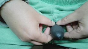 Cock put on black latex gloves