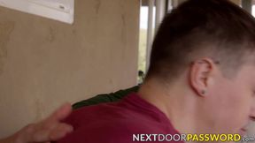 Tattooed stud pounding young jocks ass raw after sucking