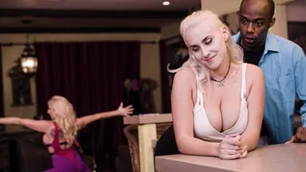 Blonde babe with big natural tits teases her stepdad with a deepthroat blowjob