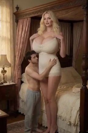 Curvy blonde giantess dominates her unsuspecting partner in a steamy