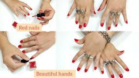 Manicure on my beautiful hands - Red nails - Hands Fetish