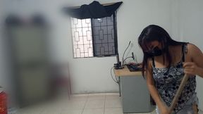 My stepsister cleans my room and then leaves. I masturbate while fantasizing about her.