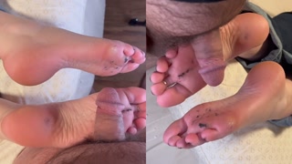 Sweaty dirty soles stroke all the cum out