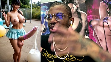 Asian Transgender Girl Filling Up Balloons With Her Transgender Cum, AI Generated
