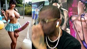 Asian Transgender Girl Filling Up Balloons With Her Transgender Cum, AI Generated