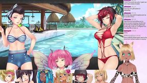 Lewd VTuber Neko’s Threesome Lingerie Fun in Anime Video Game Livestream