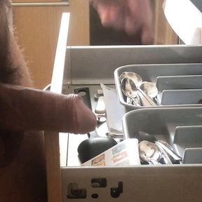 Empty my dishwasher NAKED and playing with my cock and wanking (housework naked)