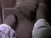 Driving my car in the snow in NYC on my carpeted fur pedals.