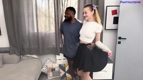 Two mature vixens in pantyhose fuck and swap with young guy