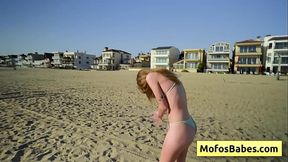 Leila Cove, Charles Dera: Sexy teen blonde play with her pussy in the sand and loves it