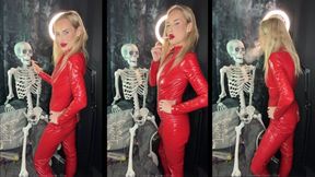 Your Goddess smokes marlboro 100 in catsuit