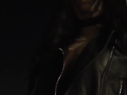 Sissy's night flashing tits & public cumming behind road