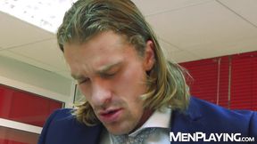 Blond hunk Johan Kane destroys the asshole of bottom Logan Moore