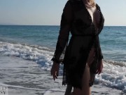 Sexy woman at the beach takes a foxtail butt plug in her ass - public outdoor anal plug