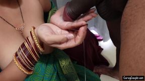 Hot Indian Housewife Saree and Desi Blowjob