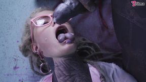 Tattood Girl with Glasses and Buttplug Fucks a Tattooed Dick, DP, Facial