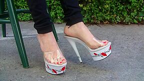 Floral Platform Stripper Heels Outdoor Candid