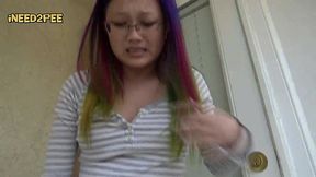 asian girl pees her skintight jeans omoraashi
