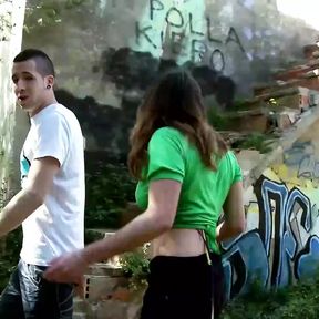 Pervy slender brunette has a thing for anal sex outdoors